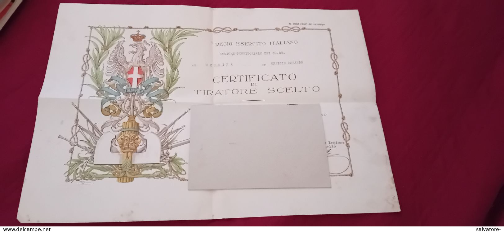 ATTESTATO TIRATORE SCELTO CARABINIERI REALI  1936 - Historical Documents