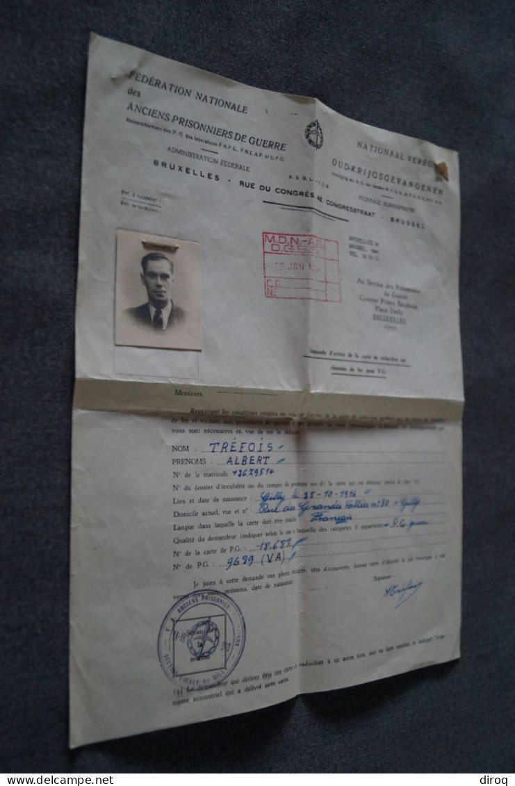 Guerre 40-45,Gilly, Document De Prisonnier De Guerre, Pour Albert Tréfois,original Pour Collection - 1939-45