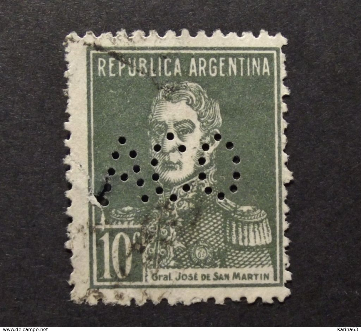 Argentinia  - Perfin - Perforé - Perforado - A C O  -  Argentina YT No 282 José Francisco De San Martín - Cancelled - Oblitérés