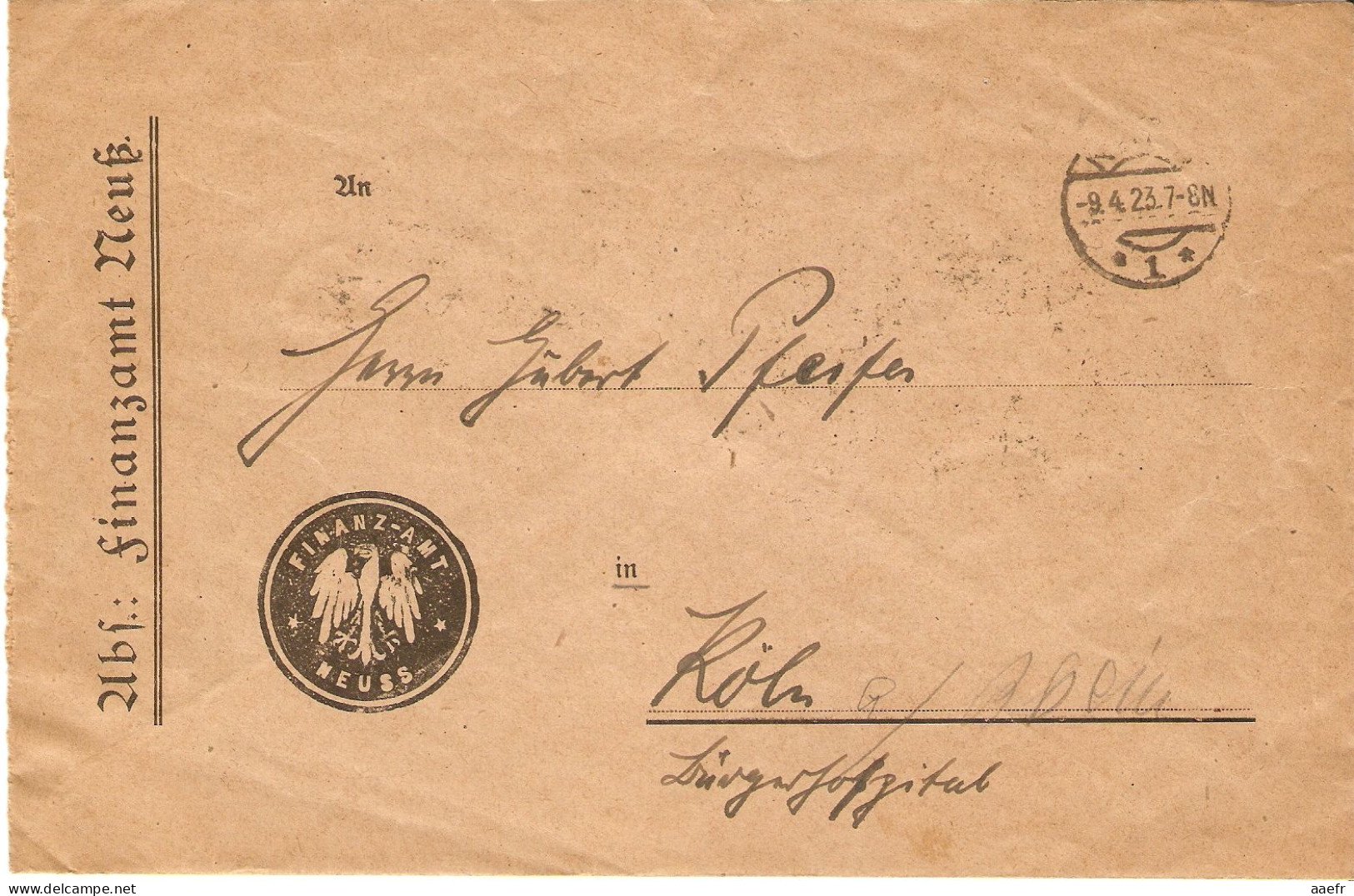 Allemagne 1923 - Enveloppe Du Service Des Impôts De Neuss - Dienstsache Vom Finanzamt Neuss - 10 X Service 33 - Brieven En Documenten