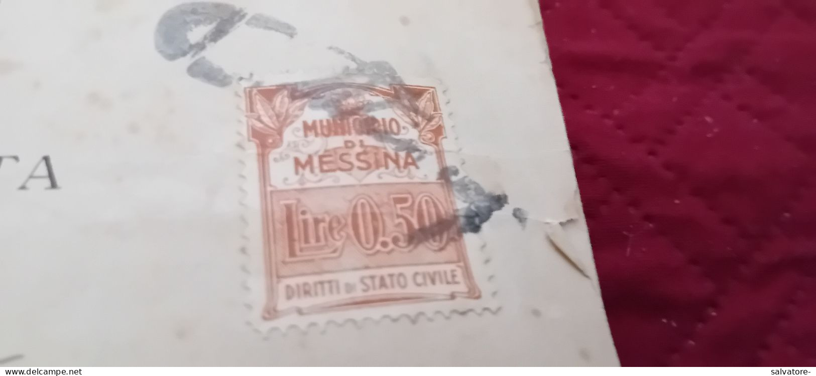 MARCA DA BOLLO DIRITTI DI STATO CIVILE COMUNE DI MESSINA  LIRE 0,50 - Revenue Stamps