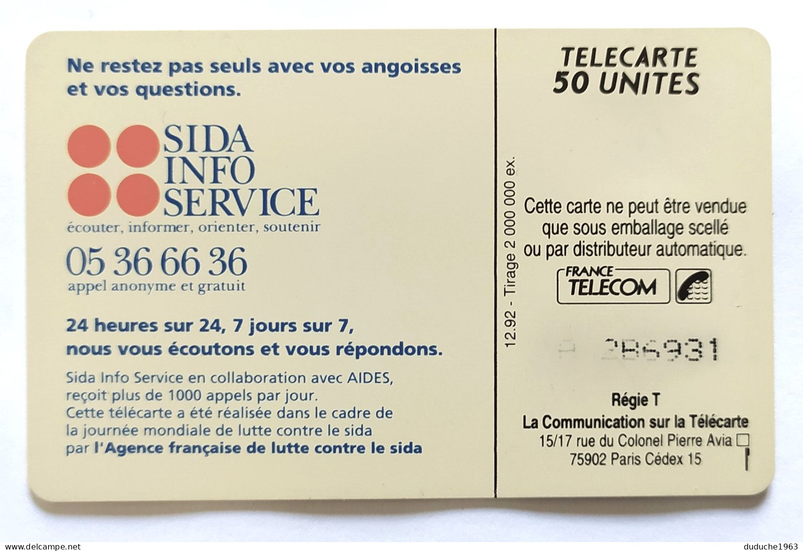 Télécarte France - Sida Info Service - Non Classificati