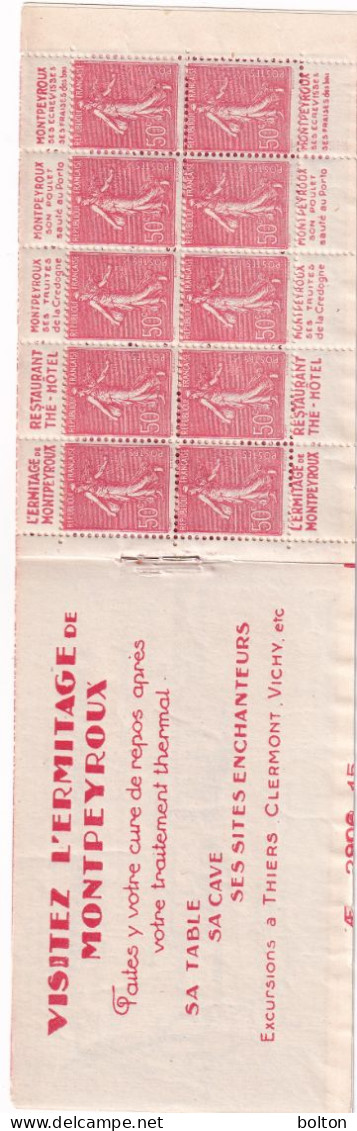 Francia Carnet 10 Francobolli Da 50c In Ottime Condizioni Con Molte Pubblicità - 1903-60 Säerin, Untergrund Schraffiert