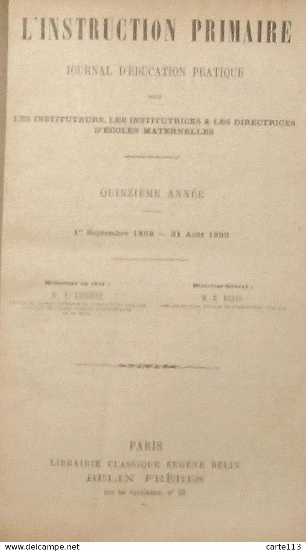 COLLECTIF   - L'INSTRUCTION PRIMAIRE - JOURNAL D'EDUCATION PRATIQUE - 1801-1900