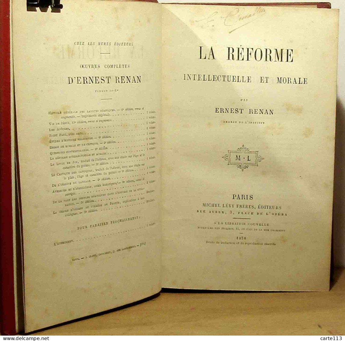 RENAN Ernest - LA REFORME INTELLECTUELLE ET MORALE - 1801-1900