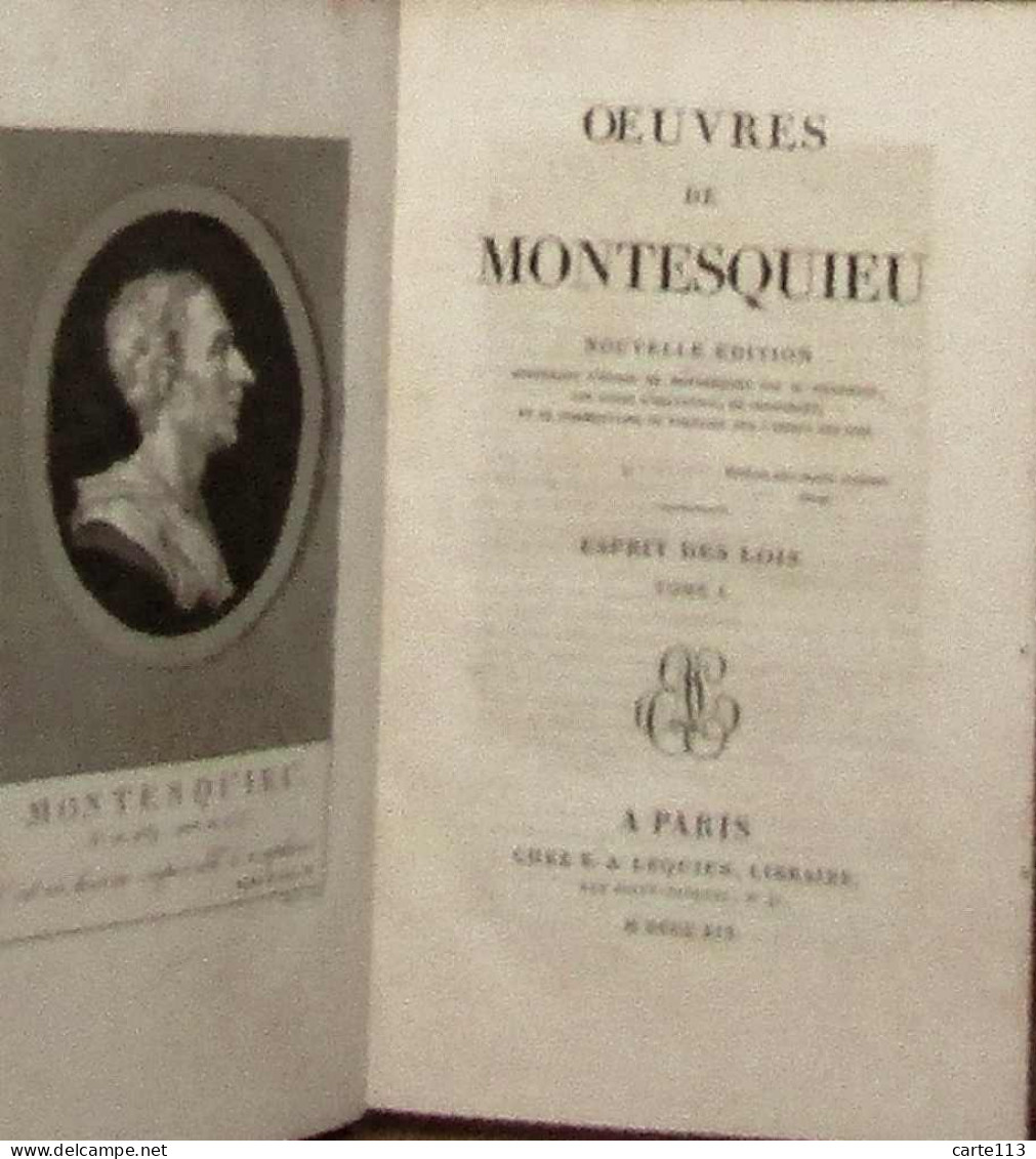 MONTESQUIEU Charles-Louis De Secondat - DE L'ESPRIT DES LOIS - T1, T2, T3. - 1801-1900