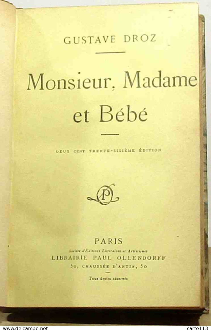 DROZ Gustave    - MONSIEUR, MADAME ET BÉBÉ - 1901-1940