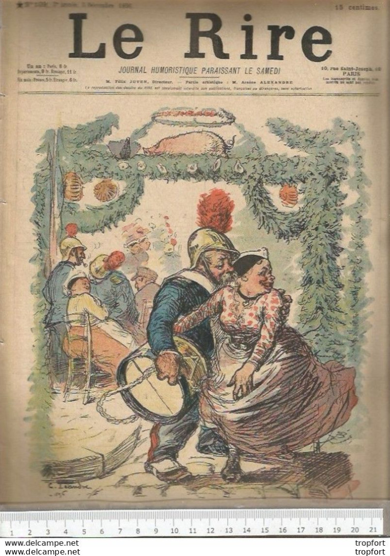 B1 // Old Newspaper // LE RIRE JOURNAL 1896 Couverture Thème POMPIER Casque Feu BSPP Publicités GIRAFE Elephant - Other & Unclassified