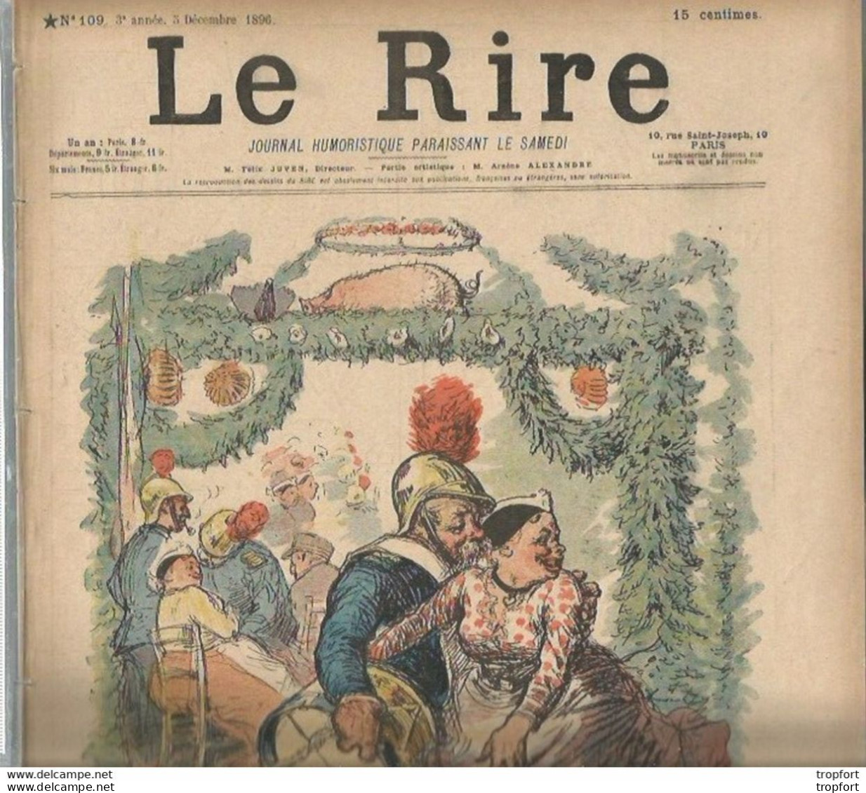 B1 // Old Newspaper // LE RIRE JOURNAL 1896 Couverture Thème POMPIER Casque Feu BSPP Publicités GIRAFE Elephant - Otros & Sin Clasificación