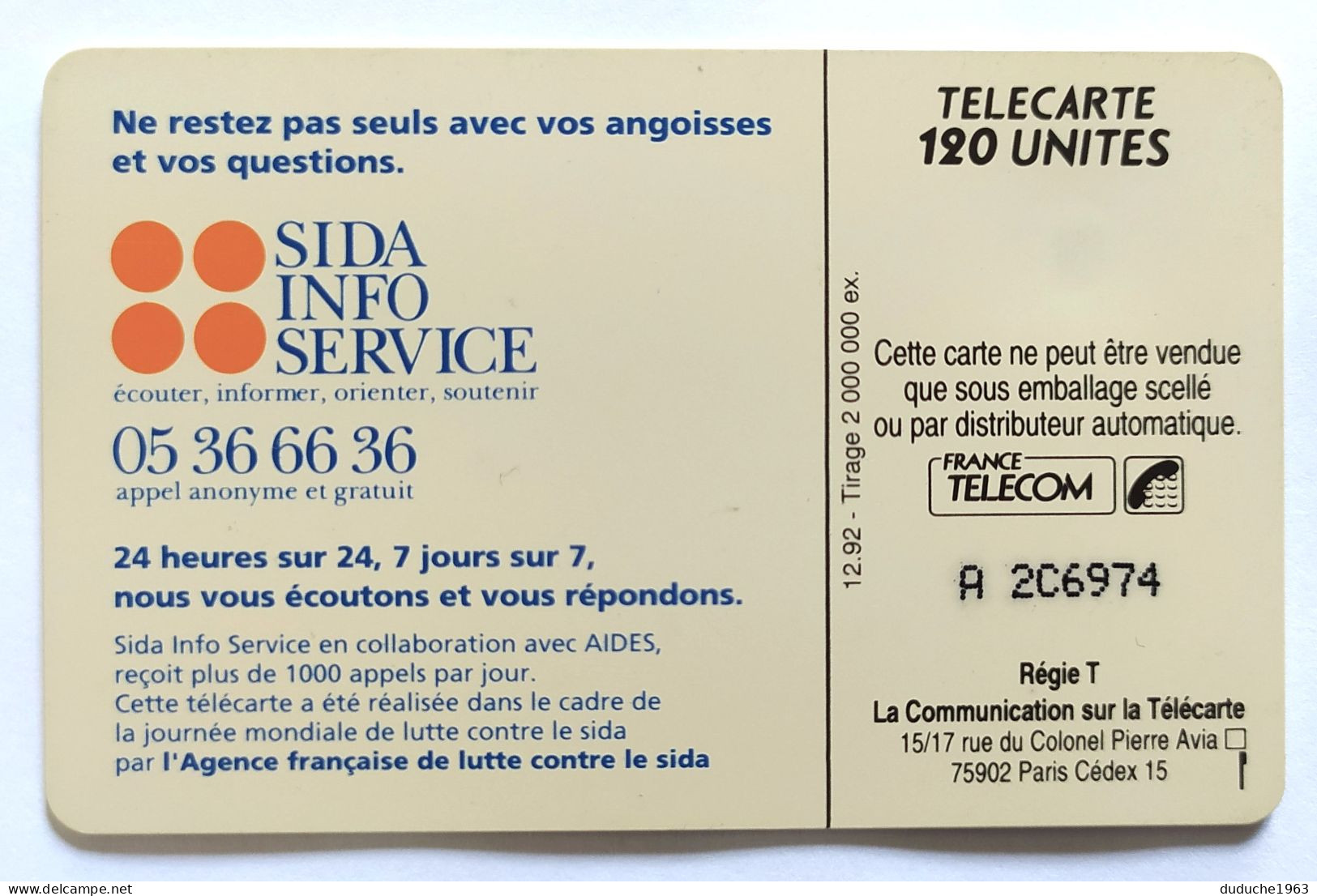 Télécarte France - Sida Info Service - Non Classés