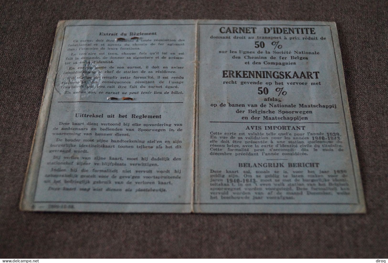 Guerre 40-45,carnet D'identité Pour Chemin De Fer,original Pour Collection - Historische Documenten