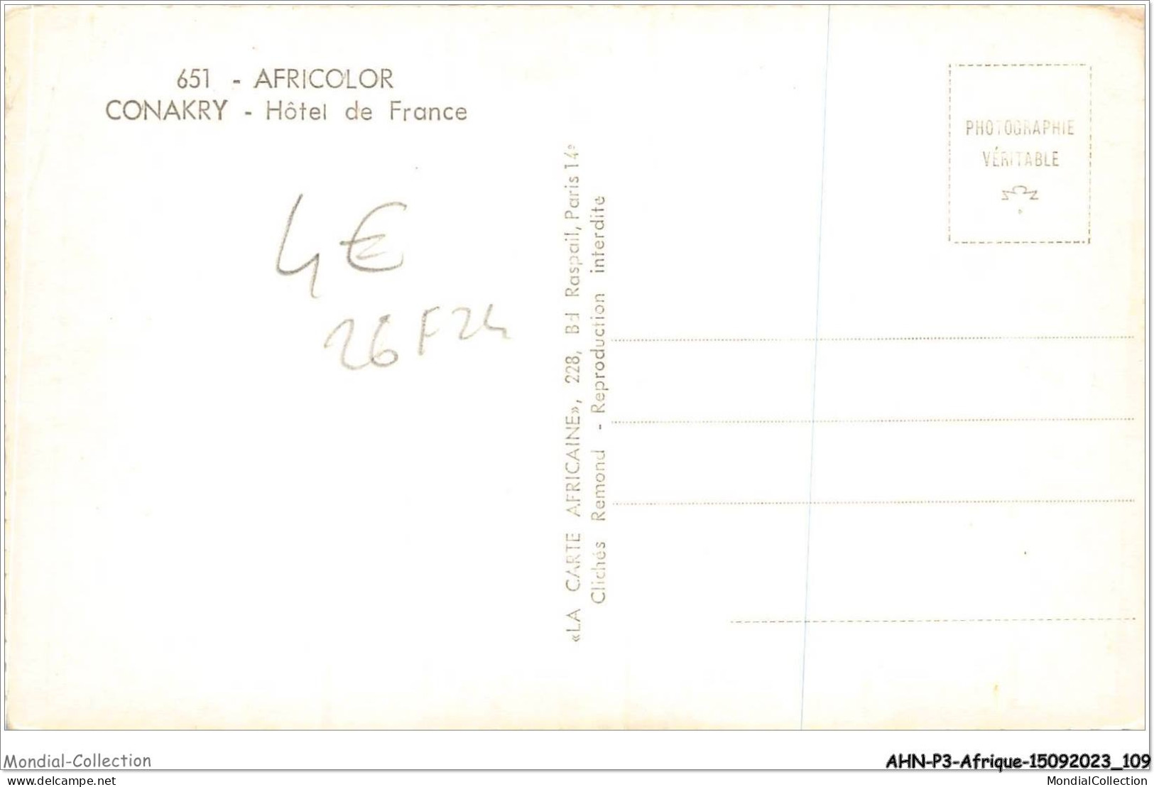 AHNP3-0324 - AFRIQUE - GUINEE - CONAKRY - Hôtel De France  - Guinea