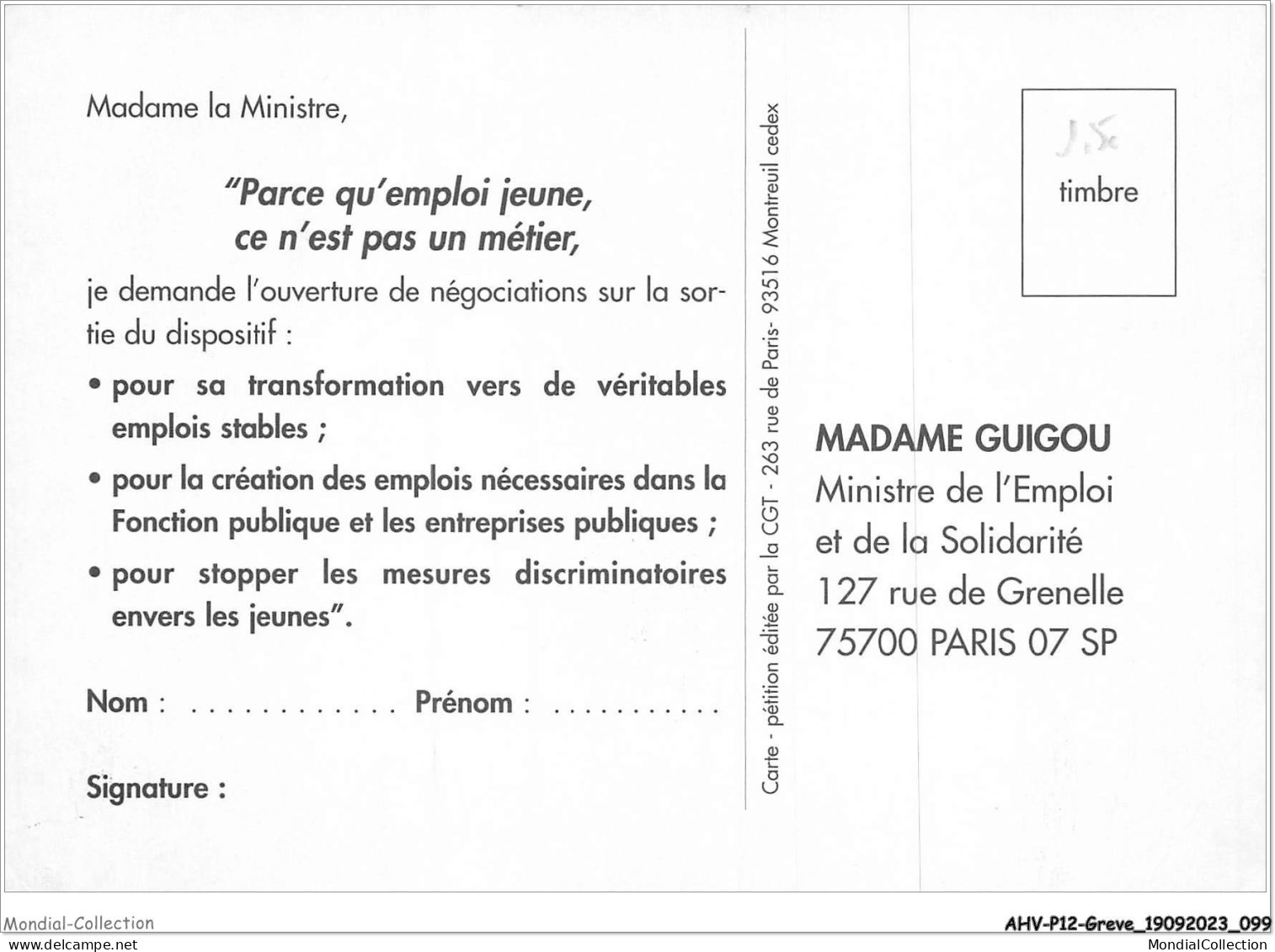 AHVP12-1066 - GREVE - Emploi Jeune Ce N'est Pas Un Metier - Pour Un Vrai Emploi La CGT  - Strikes