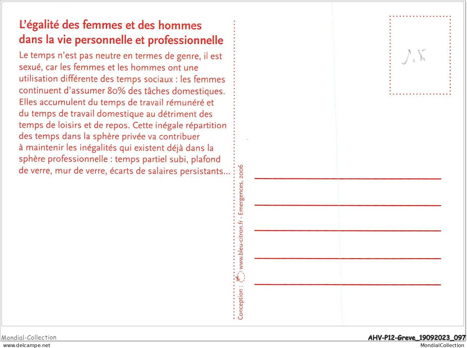 AHVP12-1065 - GREVE - égalité Hommes Et Femmes Dans La Vie Personnelle Et Professionnelle  - Streiks