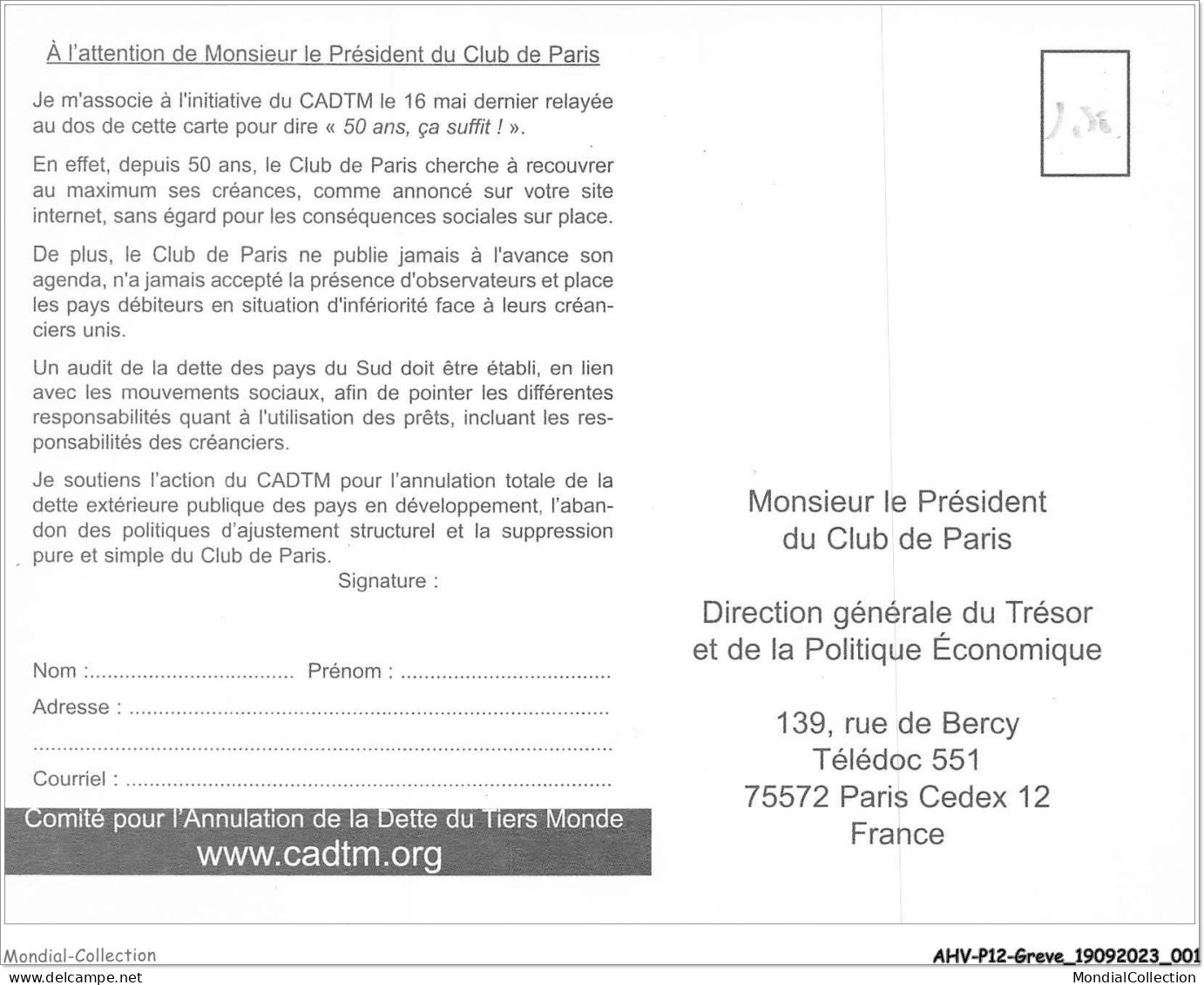 AHVP12-1018 - GREVE - 50 Ans De Club De Paris Est Egale 50 Ans De Trop - Stpo à La Dette  - Sciopero