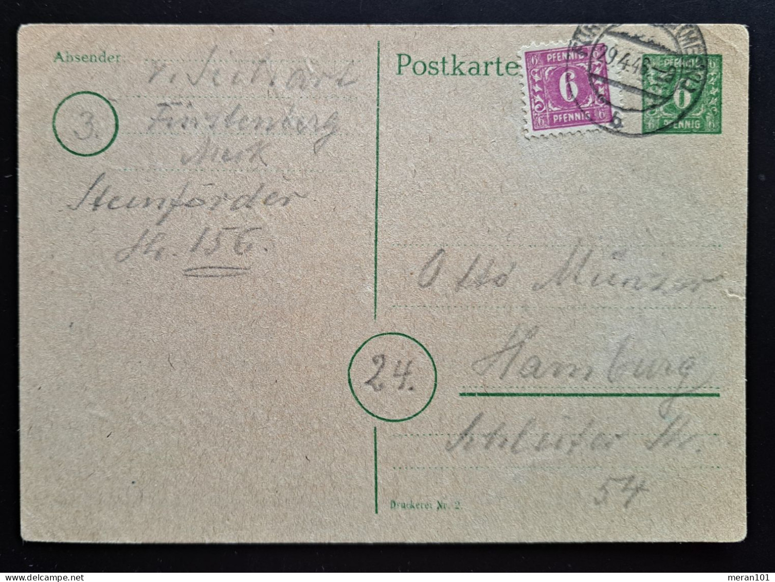 Mecklenburg-Vorpommern 1946, Postkarte FÜRSTENBERG P6 + Zusatzfrankatur - Briefe U. Dokumente