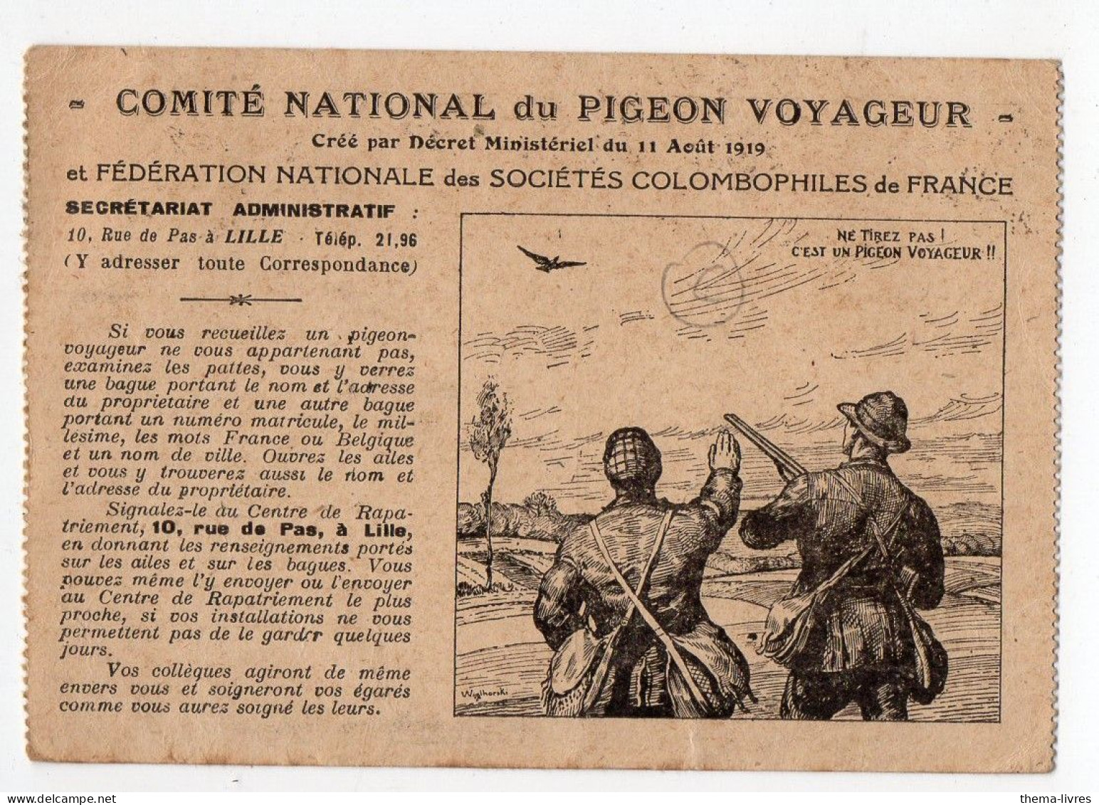 (colombophilie) Accusé Réception Du Signalement D'un Pigeon Aout 1927     (PPP47264 /C) - Vogels