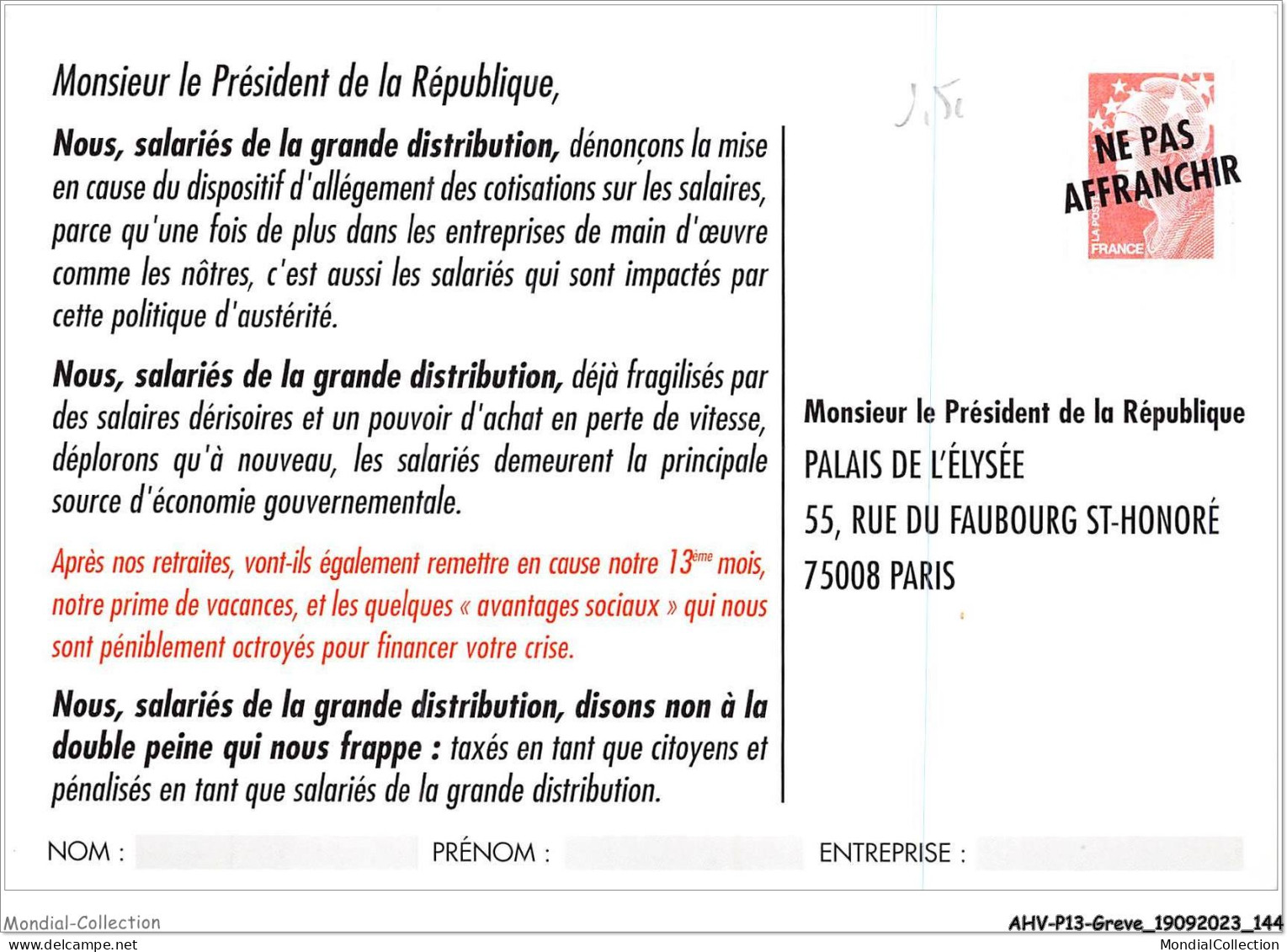 AHVP13-1185 - GREVE - Oui Aux Salariés Décents Pour Tous - Non Au Dumping Social  - Streiks