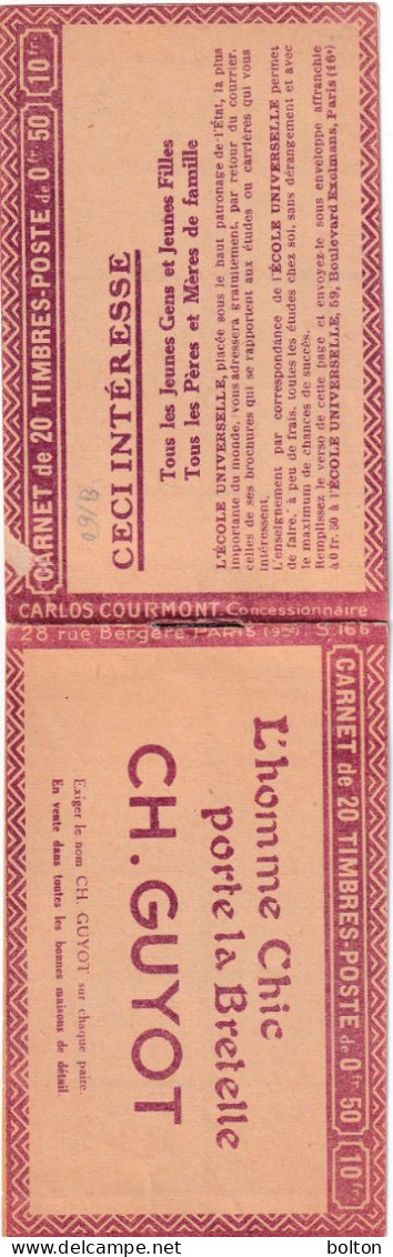 Francia Carnet  20 Francobolli Da 10c In Buone Condizioni Con Molte Pubblicità Nelle Copertine E Ai Bordi Dei Francoboll - 1903-60 Semeuse A Righe