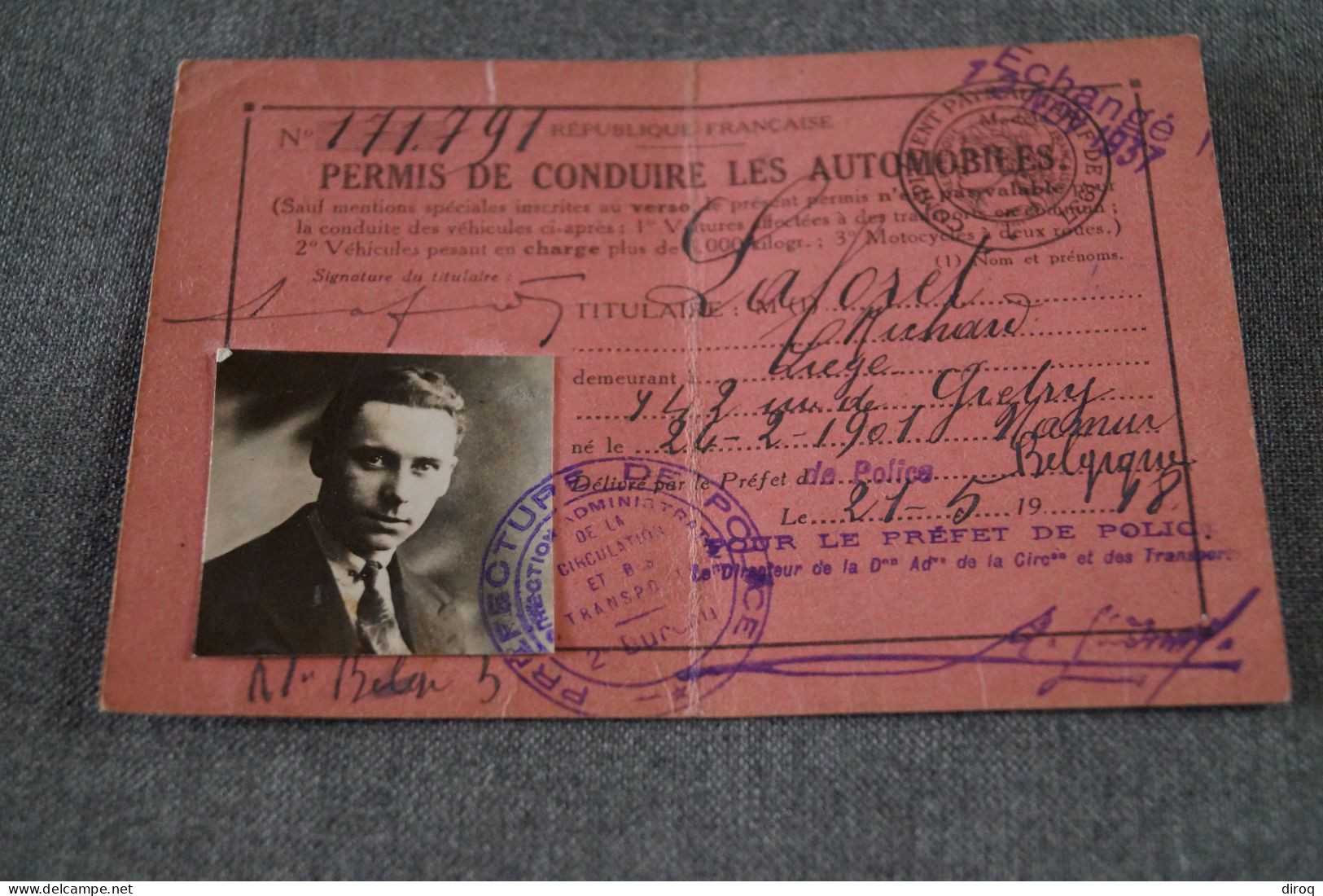 Ancien Permis De Conduire Français,1937,original Pour Collection - Historische Documenten