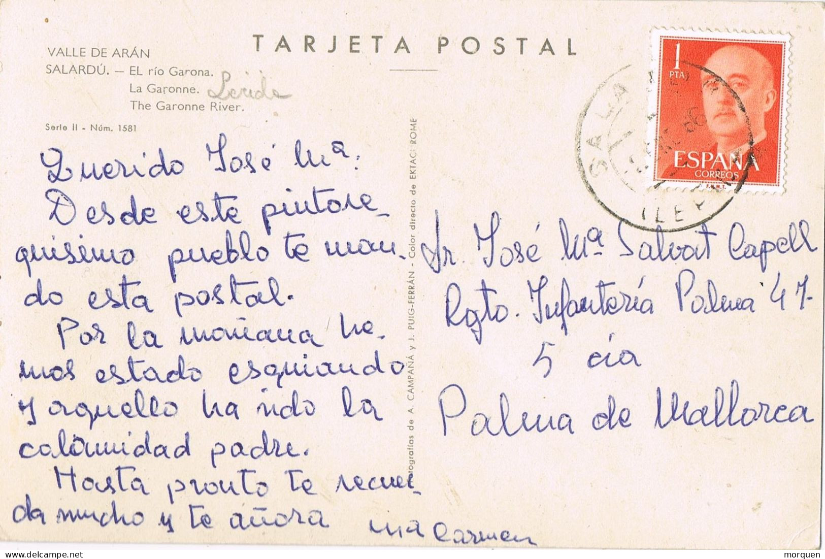 54931. Postal SALARDÚ (Lerida) 1966. Vista De Salardú Y Rio Garona - Lettres & Documents