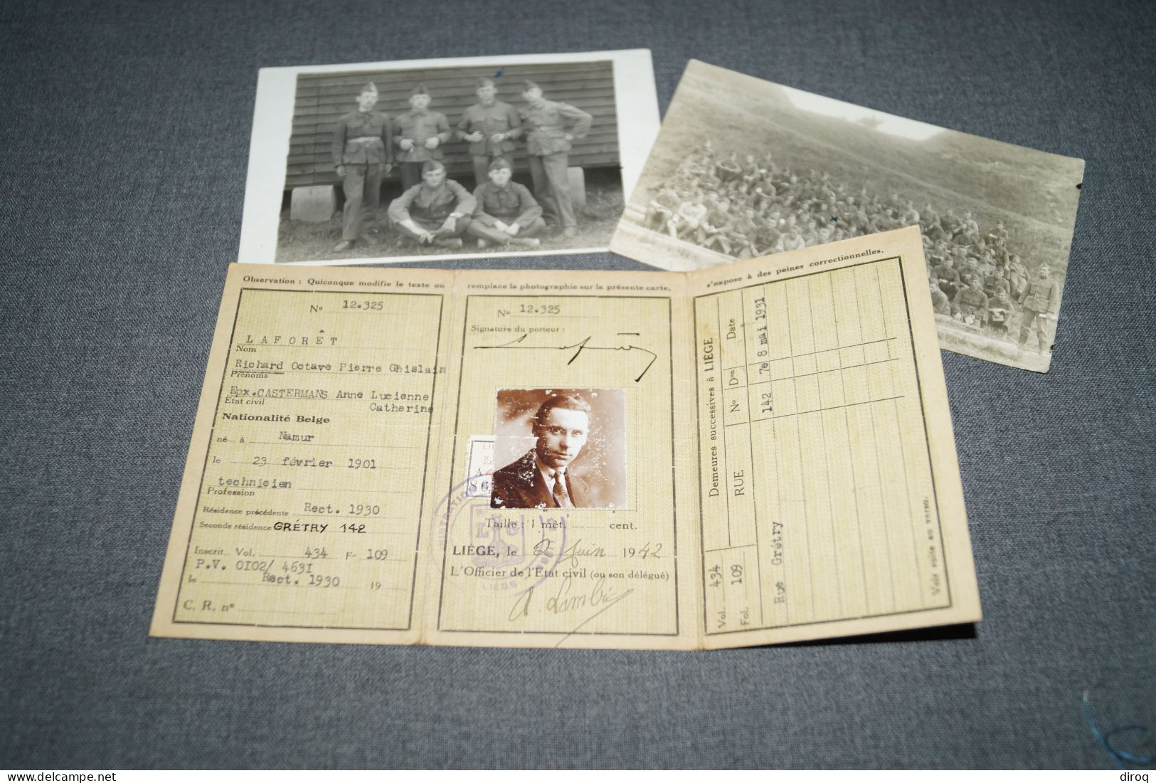 Anciens Document 1942 + Photo , Laforet Richard, Militaria,guerre 40-45,original Pour Collection - Historical Documents