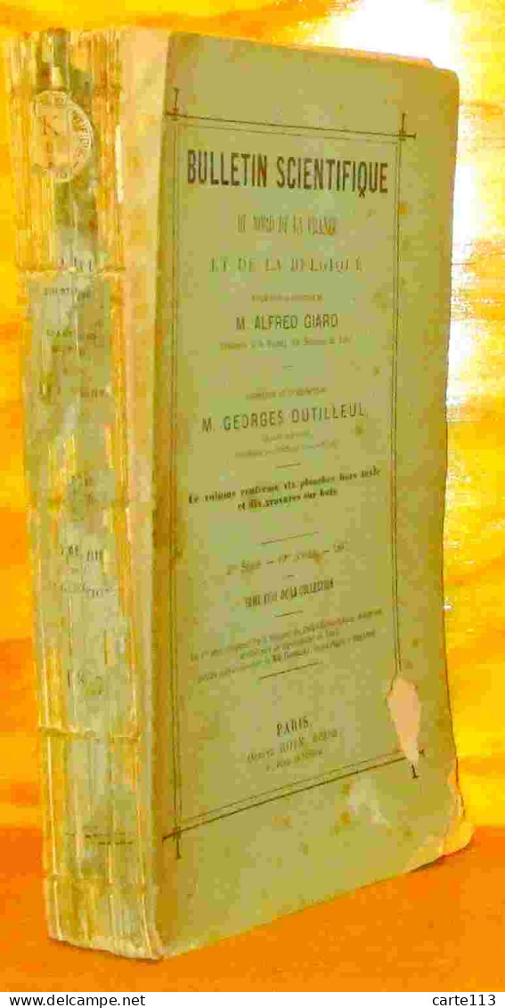 GIARD Alfred - BULLETIN SCIENTIFIQUE DU NORD DE LA FRANCE ET DE LA BELGIQUE - 1887 - - 1801-1900