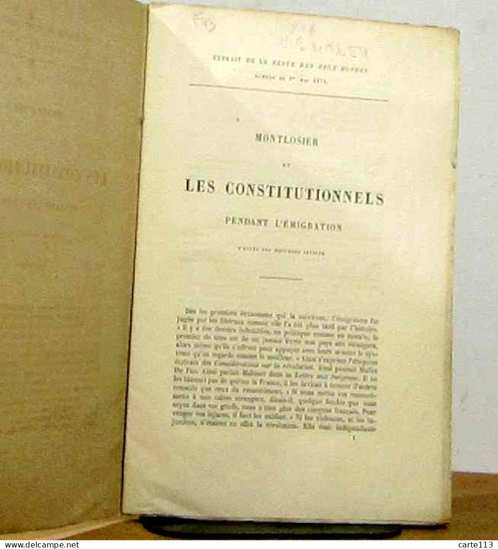 BARDOUX Agénor    - MONTLOSIER ET LES CONSTITUTIONNELS PENDANT L'EMIGRATION - D'APRES DES - 1801-1900