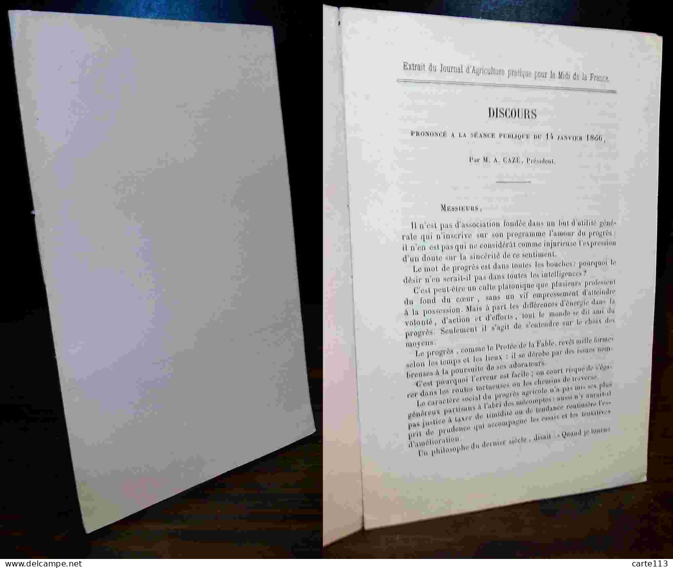 CAZE A. - DISCOURS PRONONCE A LA SEANCE PUBLIQUE DU 14 JANVIER 1866 - 1801-1900