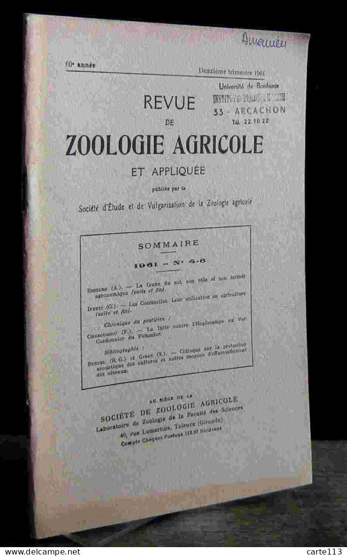 COLLECTIF - REVUE DE ZOOLOGIE AGRICOLE ET APPLIQUEE - 1961 - N° 4 - 6 - Other & Unclassified