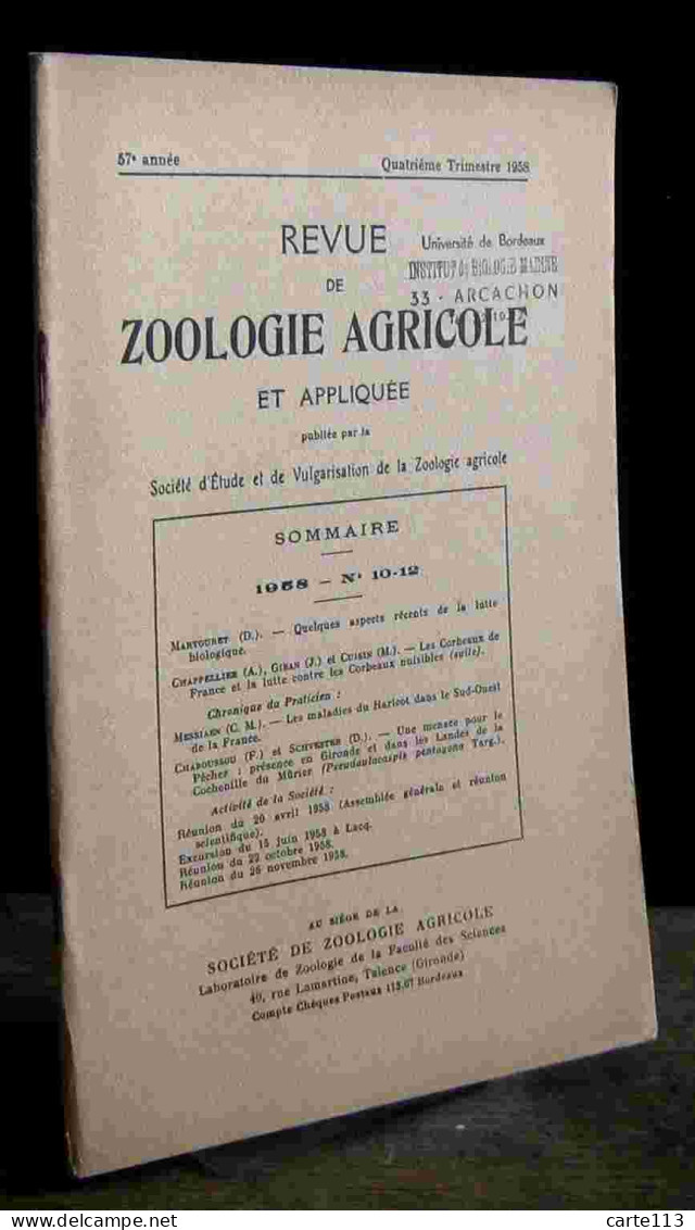 COLLECTIF - REVUE DE ZOOLOGIE AGRICOLE ET APPLIQUEE - 1958 - N°10 - 12 - Other & Unclassified