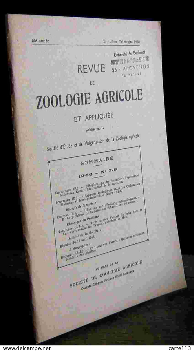 COLLECTIF - REVUE DE ZOOLOGIE AGRICOLE ET APPLIQUEE - 1956 - N°7 - 9 - Other & Unclassified