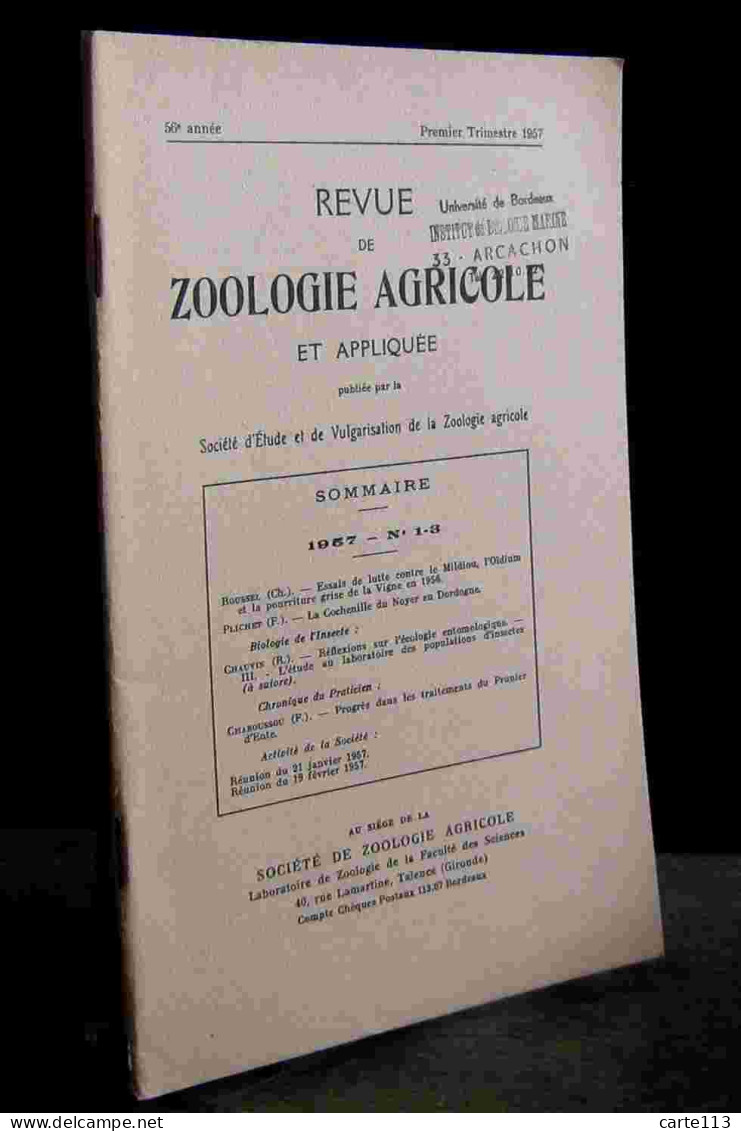 COLLECTIF - REVUE DE ZOOLOGIE AGRICOLE ET APPLIQUEE - 1957 - N°1 - 3 - Other & Unclassified