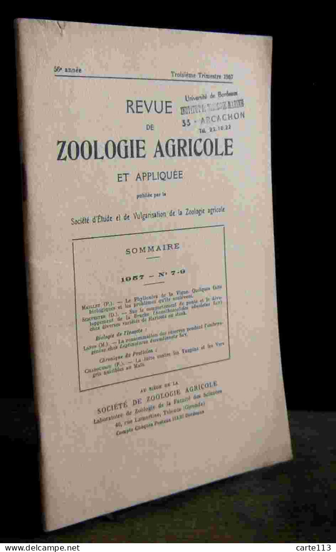 COLLECTIF - REVUE DE ZOOLOGIE AGRICOLE ET APPLIQUEE - 1957 - N°7 - 9 - Other & Unclassified