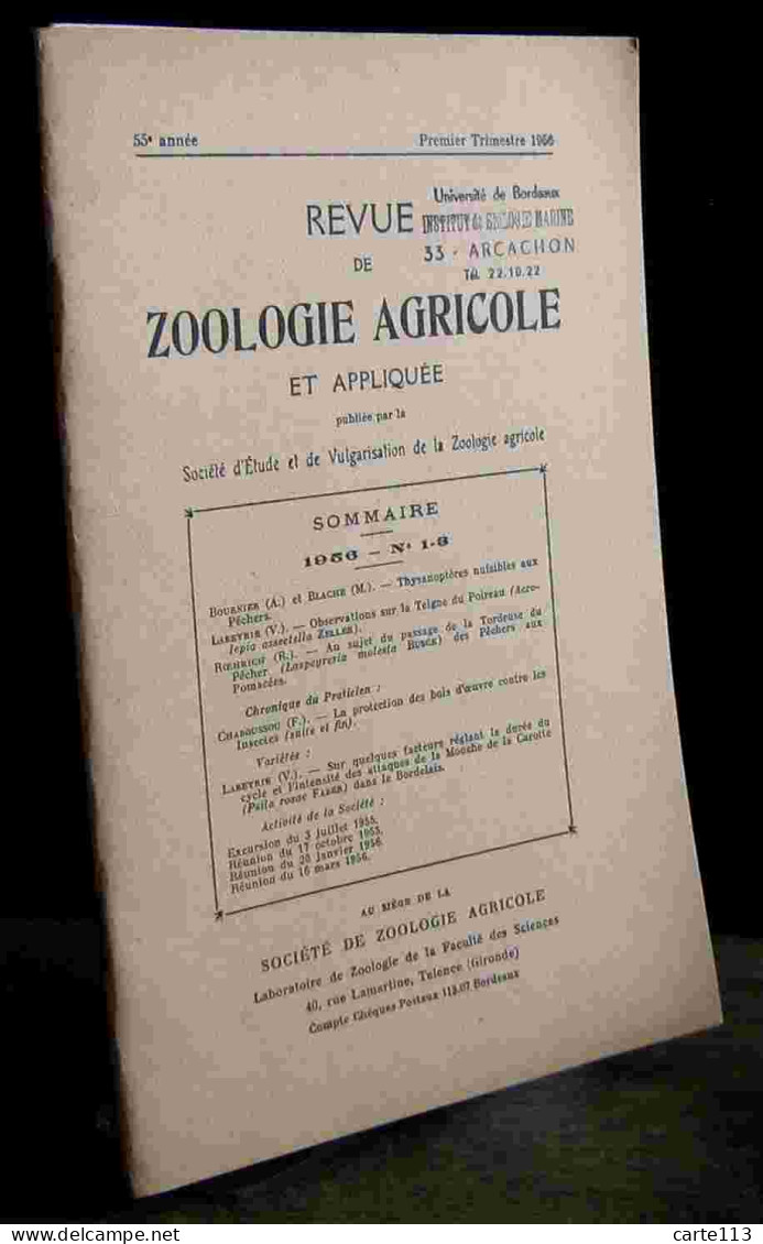 COLLECTIF - REVUE DE ZOOLOGIE AGRICOLE ET APPLIQUEE - 1956 - N°1 - 3 - Other & Unclassified