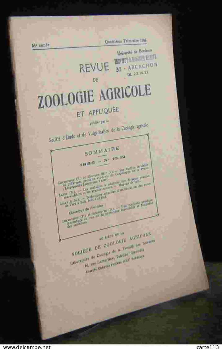 COLLECTIF - REVUE DE ZOOLOGIE AGRICOLE ET APPLIQUEE - 1955 - N°10 - 12 - Other & Unclassified