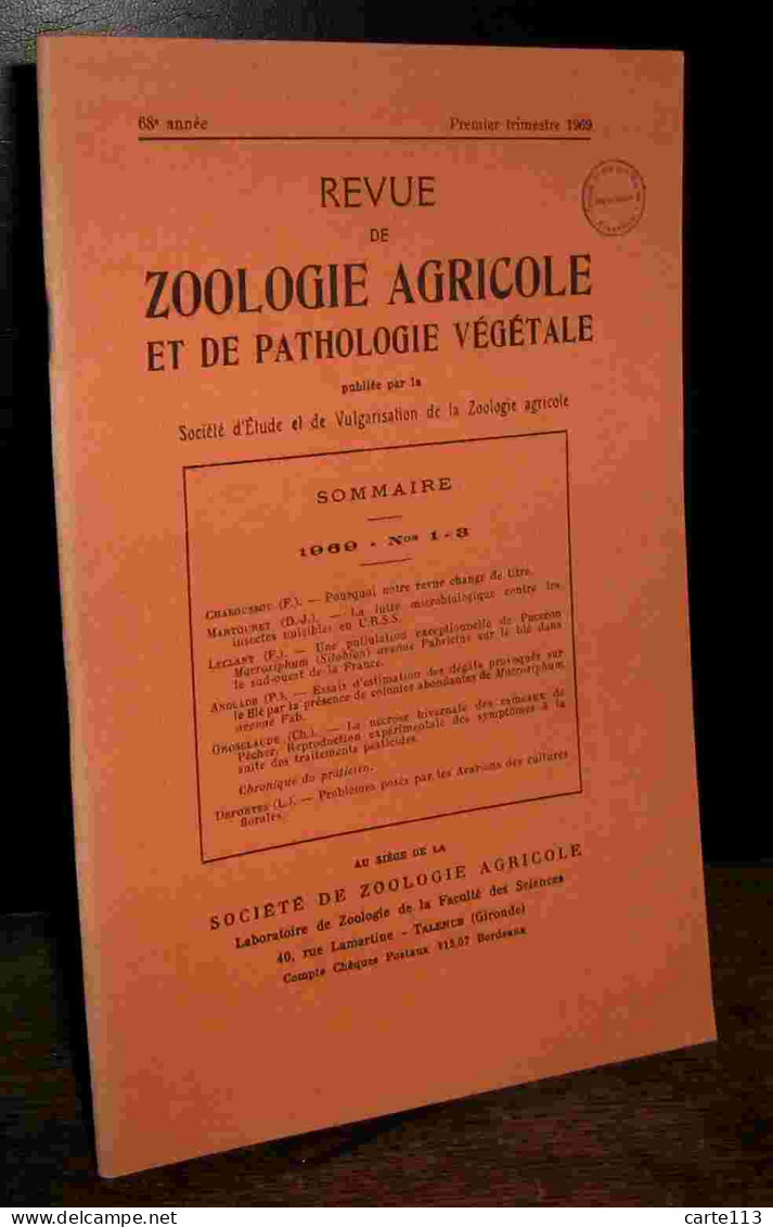 COLLECTIF - REVUE DE ZOOLOGIE AGRICOLE ET DE PATHOLOGIE VEGETALE - 1969 - N° 1 - - Andere & Zonder Classificatie