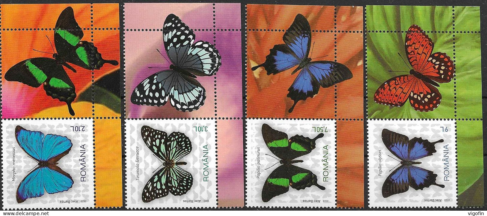 RO 2023-BUTTERFLAYS, ROMANIA 4v+Lables, MNH - Ongebruikt