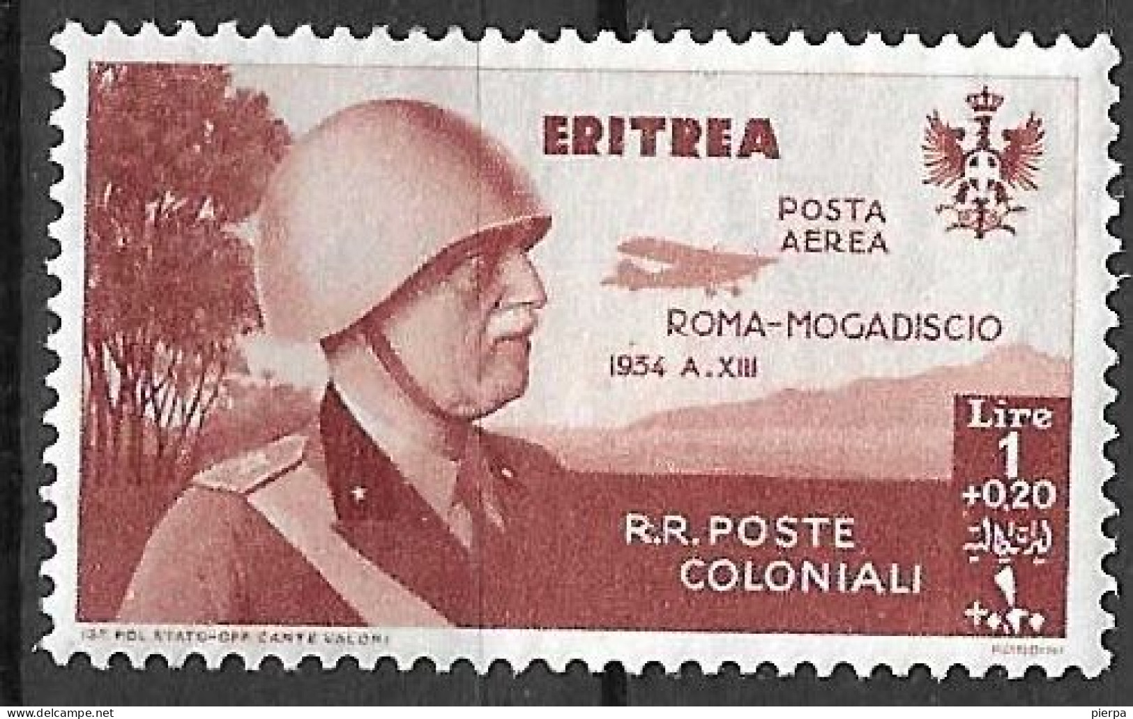ERITREA - 1934 - POSTA AEREA - VOLOROMA-MOGADISCIO - LIRE 1+0,20 - NUOVO MH*  (YVERT AV119 - MICHEL 237 - SS A 11) - Erythrée