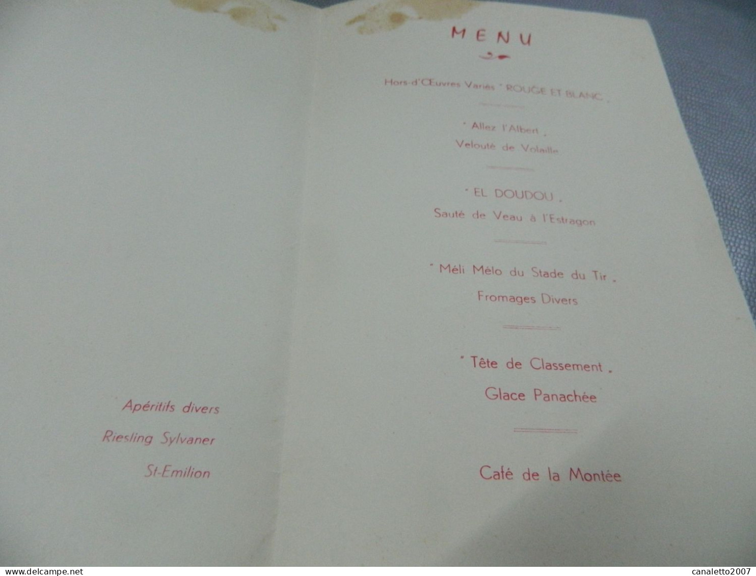 FOOTBALL +RAEC MONS: MENU DU CLUB DE SUPPORTERS DES 50 SOUPER DU 21 AOUT 1960 RESTO DE L'ALBERT POUR DIRIGEANT ET JOUEUR - Menus