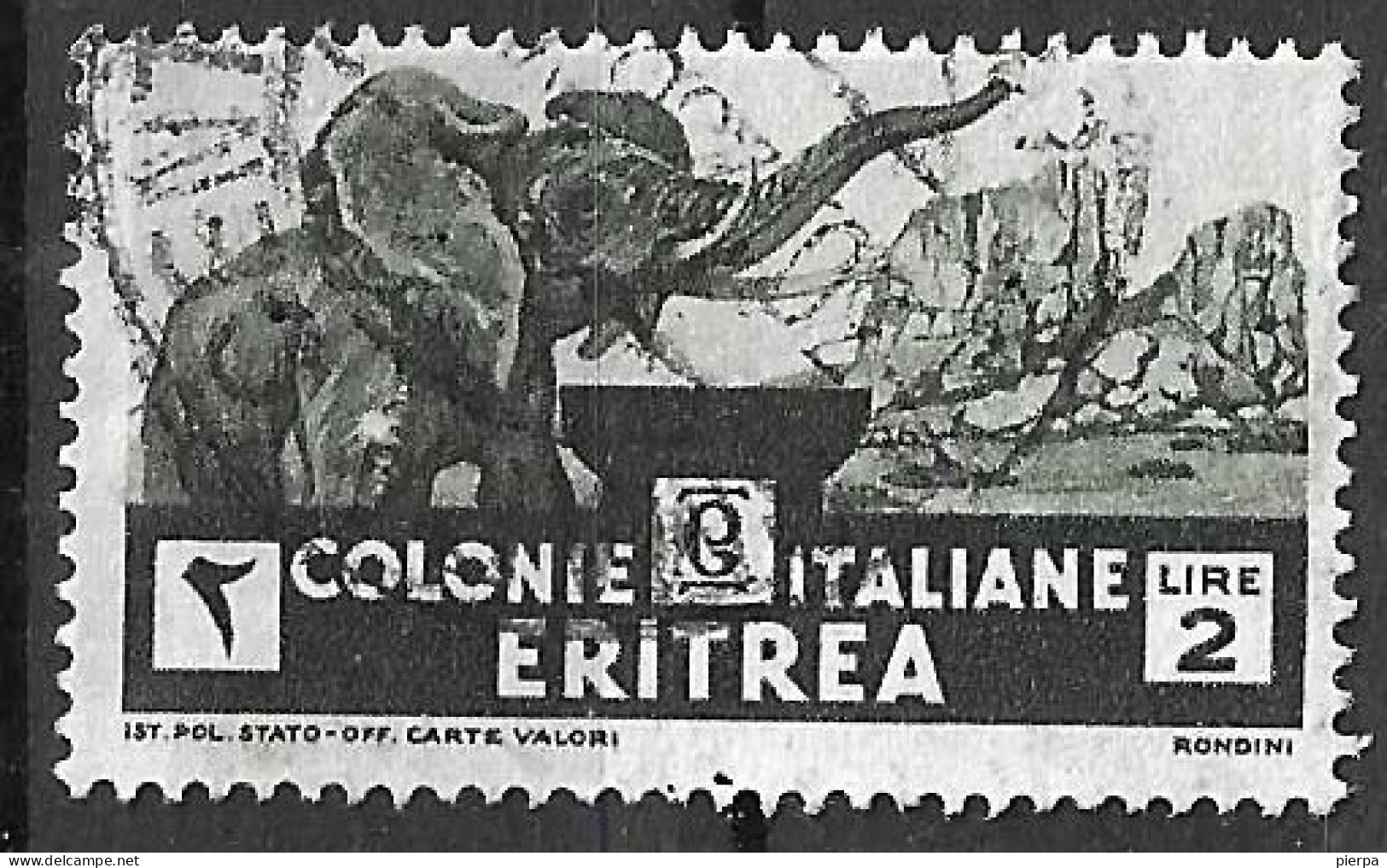 ERITREA - 1933 - ELEFANTE - LIRE 2,00 - USATO  (YVERT 202 - MICHEL 211 - SS 210) - Eritrea