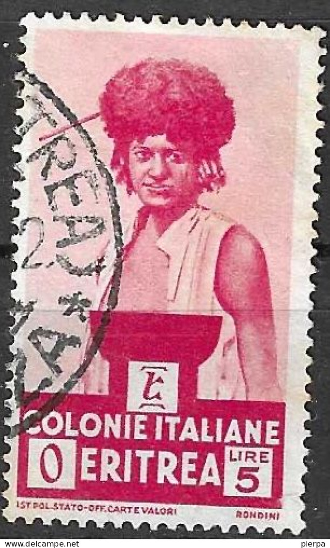 ERITREA - 1933 - INDIGENA - LIRE 5,00 - USATO  (YVERT 203 - MICHEL 212 - SS 211) - Eritrea