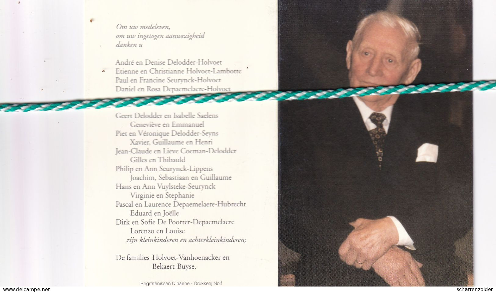 Paul Holvoet-Bekaert, Marke 1908, Kortrijk 2008. Vlashandelaar O.r. Foto - Obituary Notices