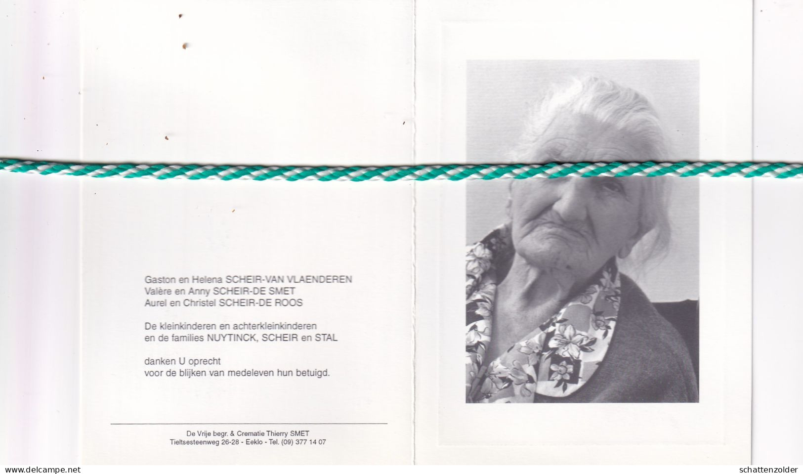 Alice Nuytinck-Scheir, Bassevelde 1898, Eeklo 1999. Honderdjarige. Foto - Avvisi Di Necrologio