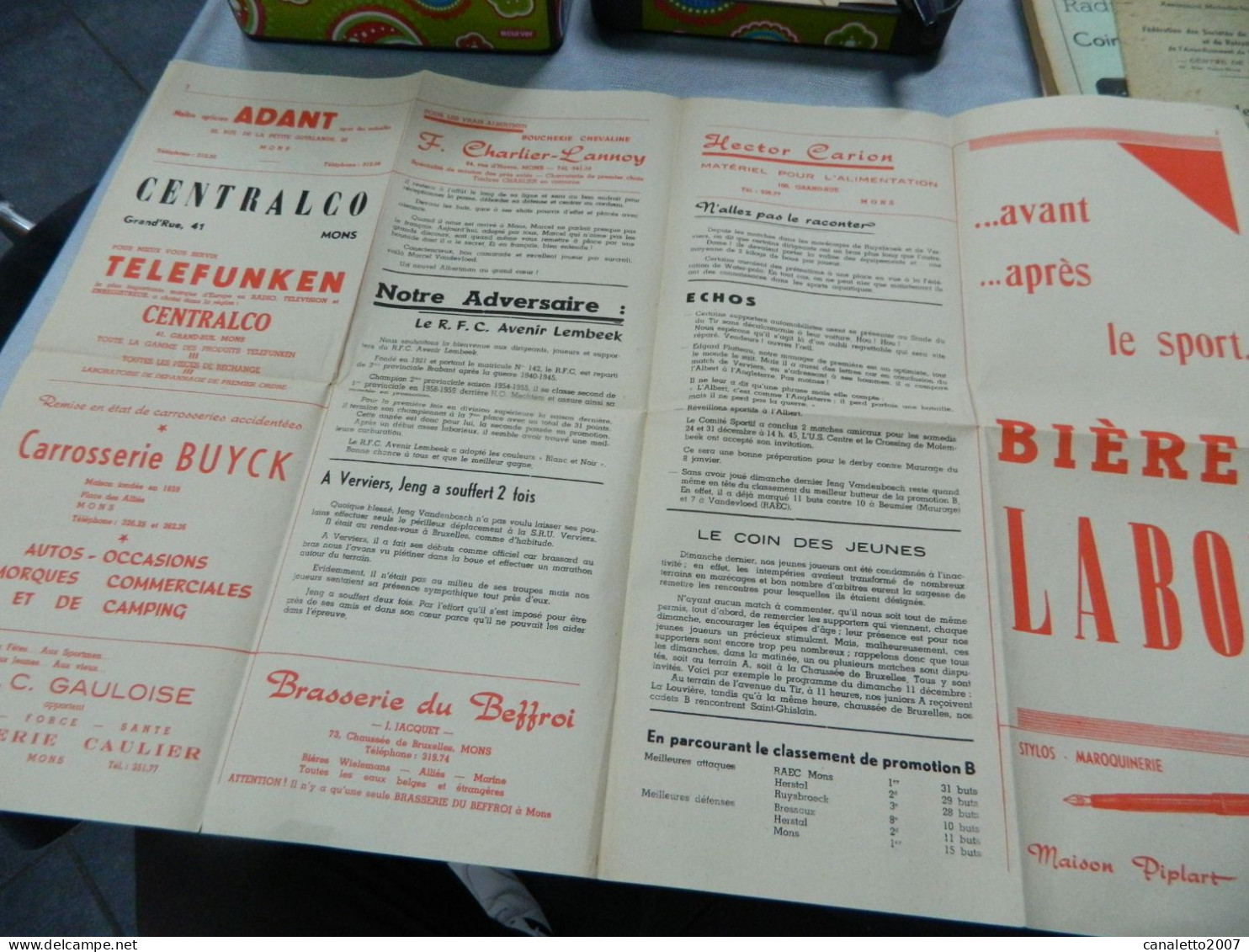 FOOTBALL+RAEC MONS:SUPER RARISSIME JOURNAL DU RAEC MONS DE DECEMBRE 1960 -AVEC PUB +CLASSEMENT DE LA PROMOTION B - Autres & Non Classés