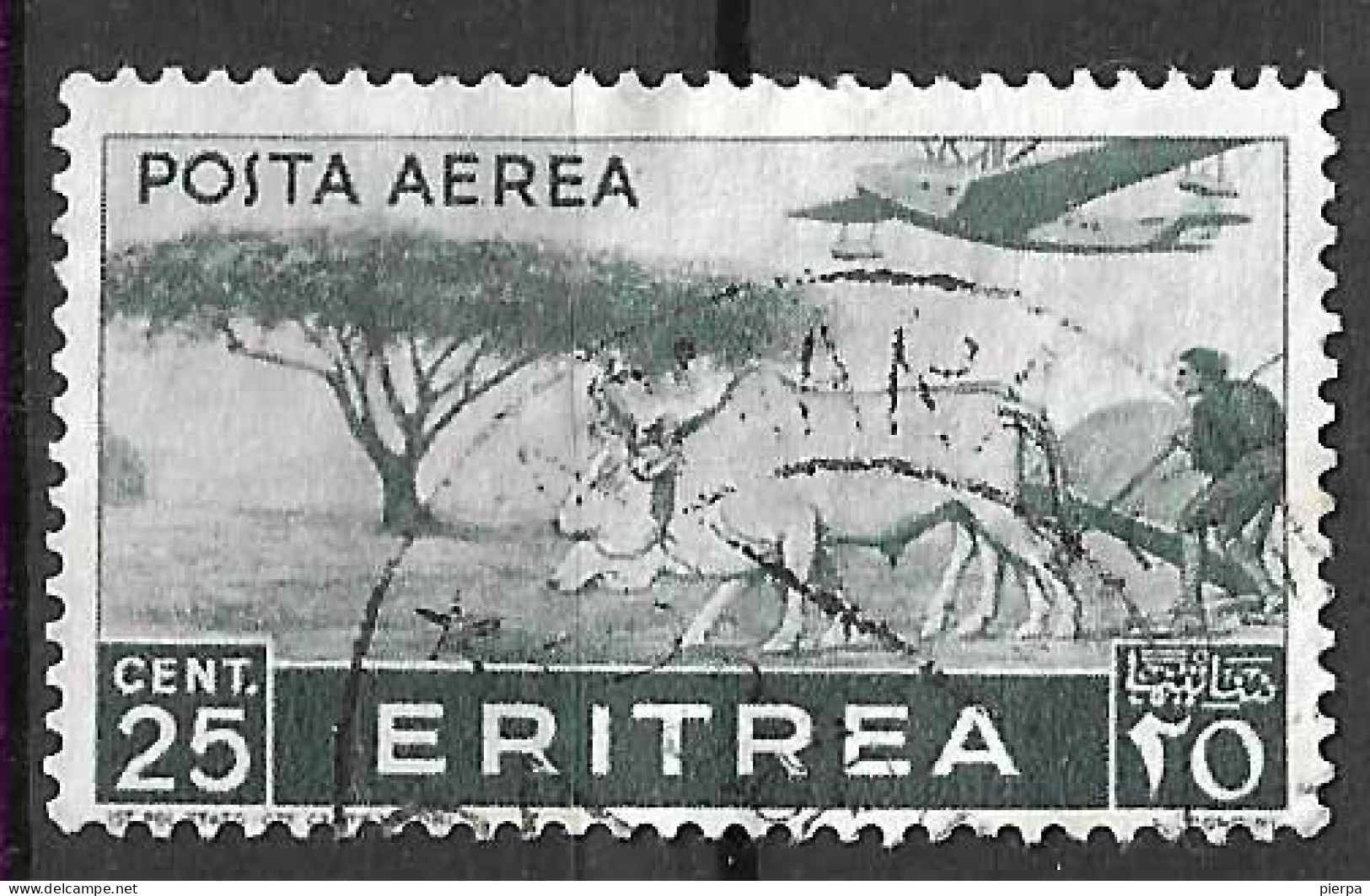 ERITREA - 1936 - POSTA AEREA  - AGRICOLTURA - C. 25 - USATO  (YVERT AV18 - MICHEL 243 - SS A17) - Eritrea