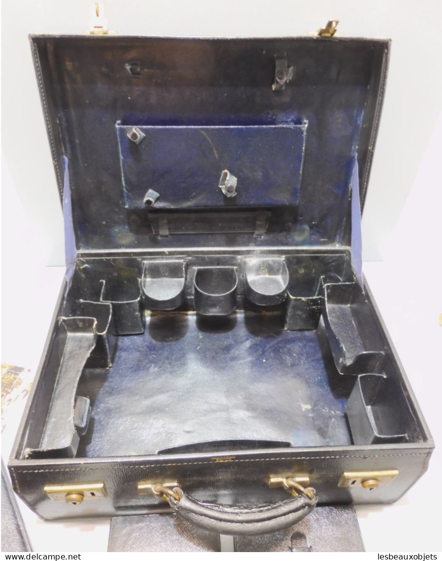 -ANCIENNE GRANDE VALISE TROUSSE de TOILETTE CUIR PIQURES SELLIER MAPPIN & WEBB     E