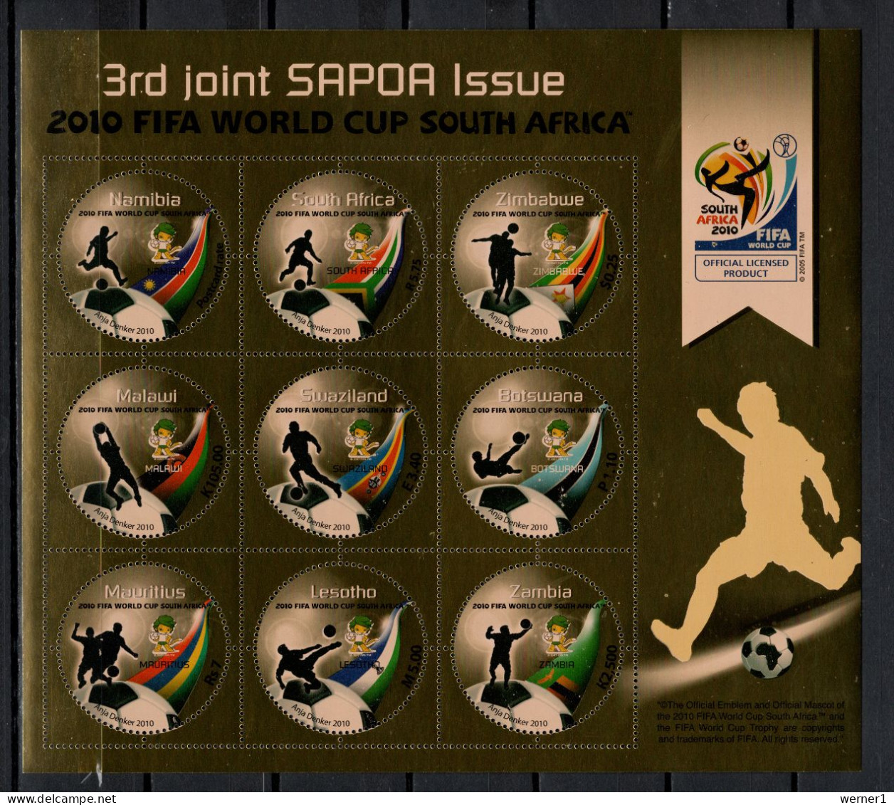 SAPOA Joint Issue 2010 Football Soccer World Cup Sheetlet With All Stamps From All Participating Countries MNH - 2010 – South Africa