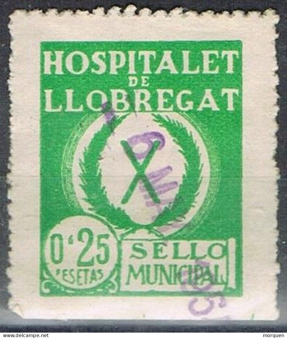 Sello Viñeta Fiscal Municipal HOSPITALET De LLOBREGAT (Barcelona) 25 Cts º - Revenue Stamps