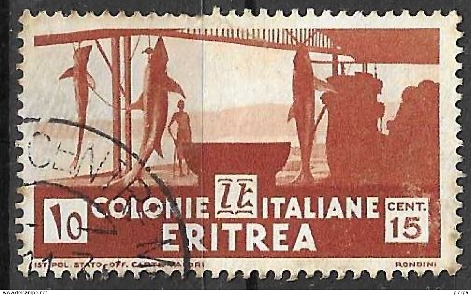 ERITREA - 1933 - PESCA - C. 15 - USATO  (YVERT 198 - MICHEL 207 - SS 206) - Erythrée